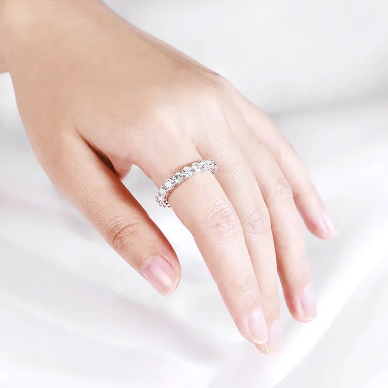 Smyoue 2-5mm Full Moissanite Ring for Women Sparkling Wedding Eternity