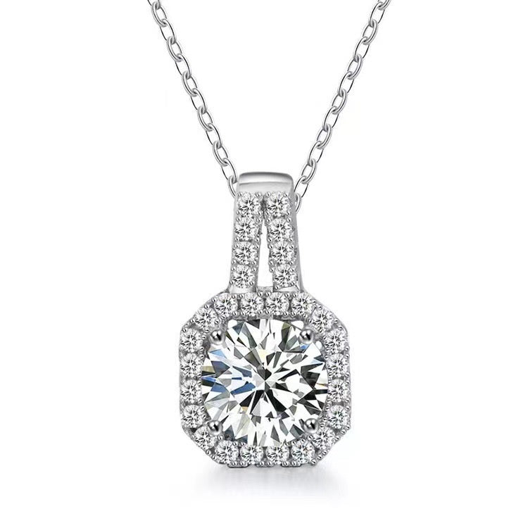Moissanite S925 Sterling Silver Necklace For Women All-match Niche