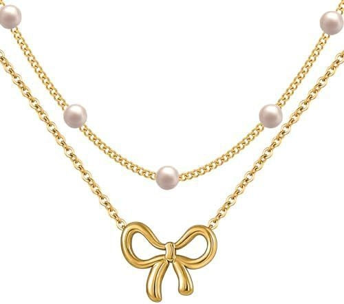 Simple Pearl Double Layer Choker Fashion Gold Color Necklaces Chain