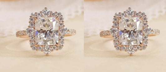 Radiant Cut Moissanite Engagement Ring/Vintage Style Pack of 2