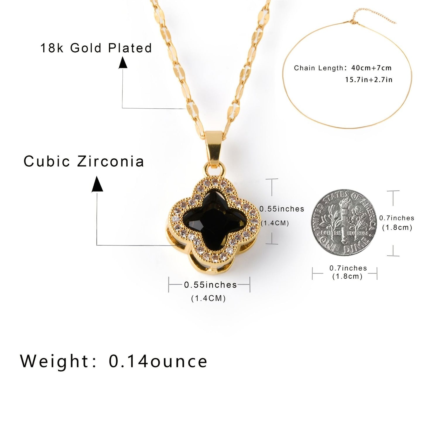 Simple Flower Shape Pendant Necklace Inlaid Shiny Zircon 18K Gold