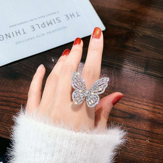 iced out butterfly ring for women luxury designer white pink bling